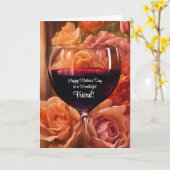 Vriend Gelukkige Moeders Dag Wijn en Bloemen Kaart (Gele Bloem)