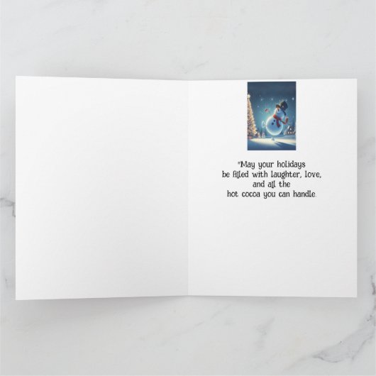 Vriend Gelukkige Sneeuwman Hete Chocolade Kerstmis Kaart (Binnen)