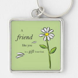 Vriend Geschenk van God, Madeliefje op groen, Reli Sleutelhanger