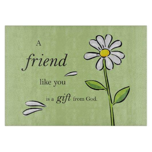 Vriend Geschenk van God, Madeliefje op groen, Reli Snijplank (Voorkant)