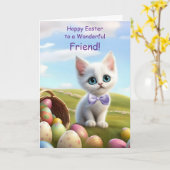 Vriend Happy Easter Super Schattigee Witte Kitten Kaart (Gele Bloem)