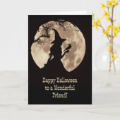 Vriend Happy Halloween Schattigee heks in het maan Kaart (Gele Bloem)