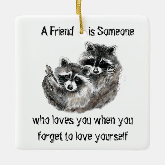 Vriend houdt van je cute Raccoons Quote T-Shirt Po Keramisch Ornament (Voorkant)