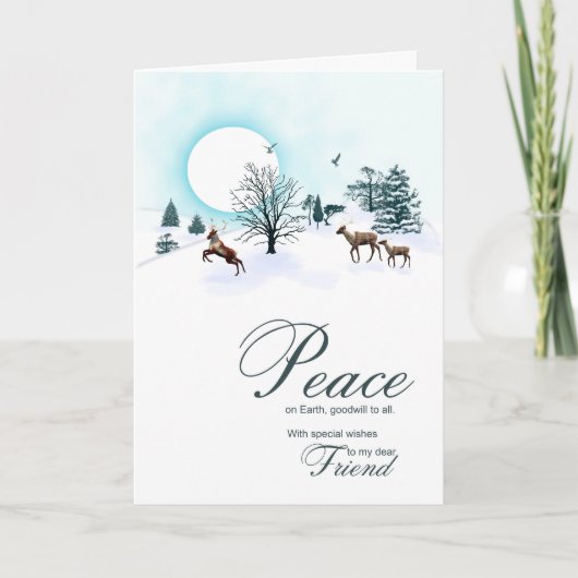 Vriend, kerstscène met rendieren feestdagen kaart (Voorkant)