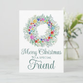 Vriend kleurrijke kerst krans feestdagenkaart (Staand voorkant)