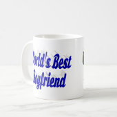 Vriend met blauwe half script koffiemok (Voorkant links)