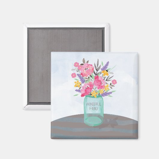 Vriend Moederdag Jar Vase met bloemen Magneet (Voorkant / Achterkant)