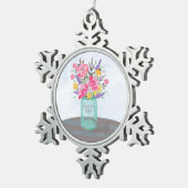 Vriend Moederdag Jar Vase met bloemen Tin Sneeuwvlok Ornament (Rechts)