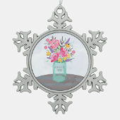Vriend Moederdag Jar Vase met bloemen Tin Sneeuwvlok Ornament (Voorkant)