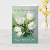 Vriend op Moederdag Witte Tulpen in Waterverf Kaart (Gele Bloem)