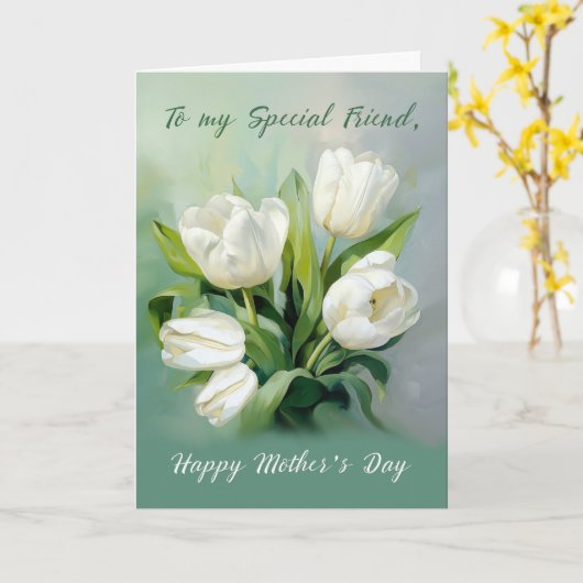 Vriend op Moederdag Witte Tulpen in Waterverf Kaart (Gele Bloem)