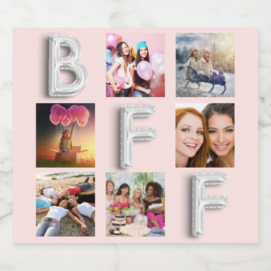 Vriend roos gouden blush zilveren foto collage sparkling wijnetiket (Enkel label)