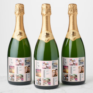 Vriend roze goud blozen zilver fotocollage sparkling wijnetiket