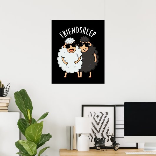 Vriend-schaap Grappig Schaap Pun Donker BG Poster (Thuiskantoor)