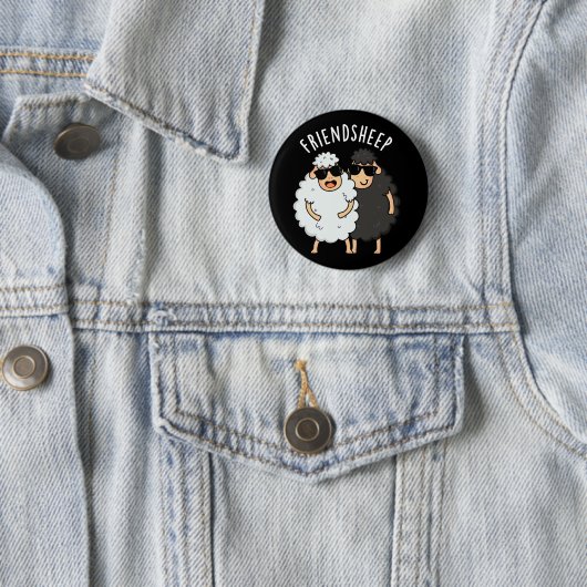 Vriend-schaap Grappig Schaap Pun Donker BG Ronde Button 5,7 Cm (In situ)