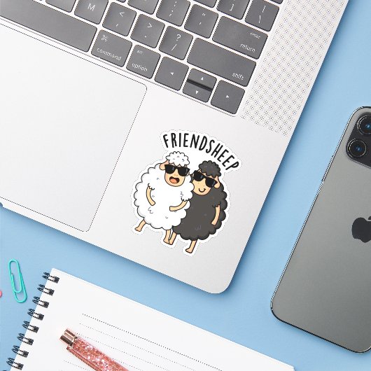 Vriend-schaap Grappige Schaap Pun Sticker (Laptop met iPhone)