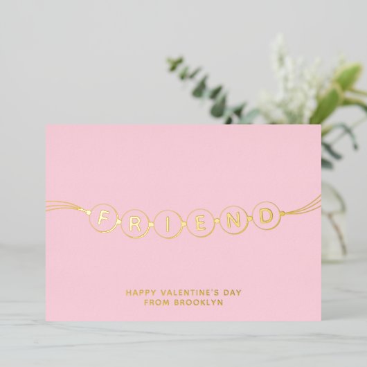 Vriend schattige vriendschapsarmband roze Valentij Folie Feestdagenkaart (Staand Voorkant)