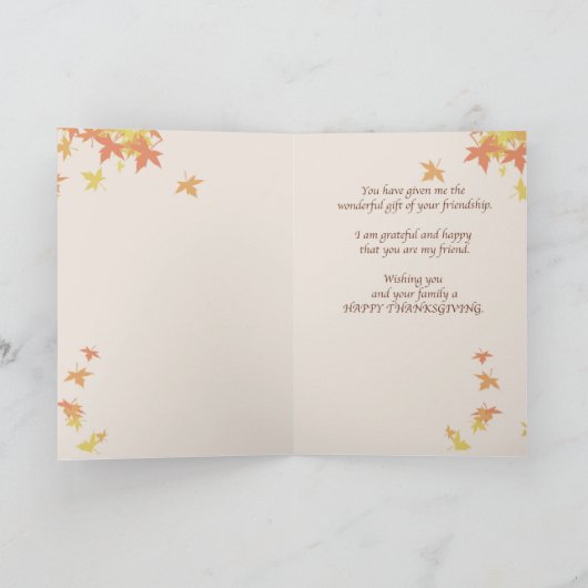 Vriend, Thanksgiving wensen met bladeren Feestdagen Kaart (Binnen)