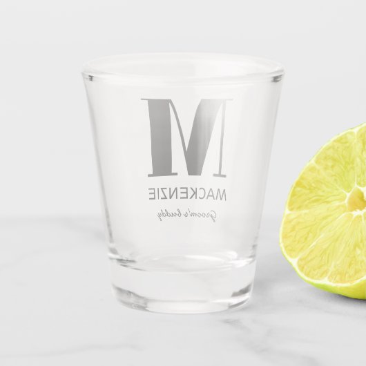 Vriend van bruidegom Monogram Naam Shot Glass Glas (Achterkant)
