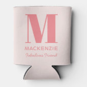 Vriend van de bruid Roze Monogram Naam Blikjeskoeler (Voorkant)