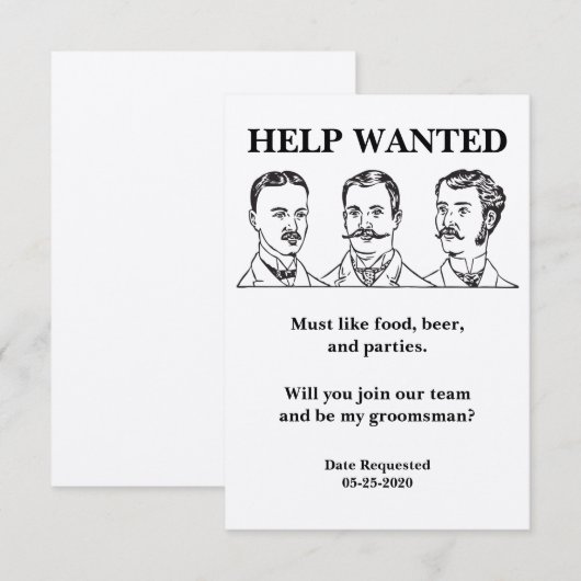 Vriend van de bruidegom gevraagd hulp gezocht adve kaart (Voorkant / Achterkant)