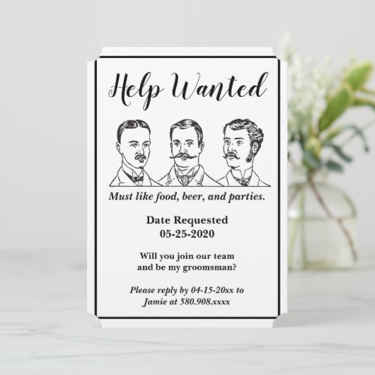 Vriend van de bruidegom gevraagd hulp gezocht adve kaart (Staand voorkant)