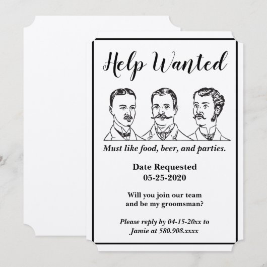 Vriend van de bruidegom hulp gevraagd advertentie kaart (Voorkant / Achterkant)