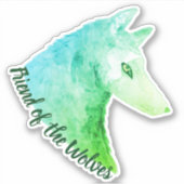 Vriend van de Wolven Groene Waterverf Wolf Sticker (Voorkant)
