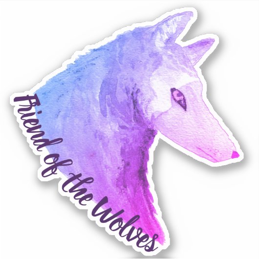 Vriend van de Wolven Paarse Waterverf Wolf Sticker (Voorkant)