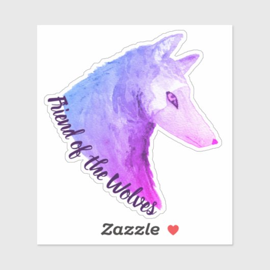 Vriend van de Wolven Paarse Waterverf Wolf Sticker (Vel)