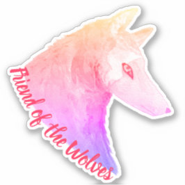 Vriend van de Wolven Roze Waterverf Wolf Sticker