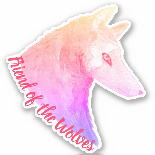 Vriend van de Wolven Roze Waterverf Wolf Sticker (Voorkant)