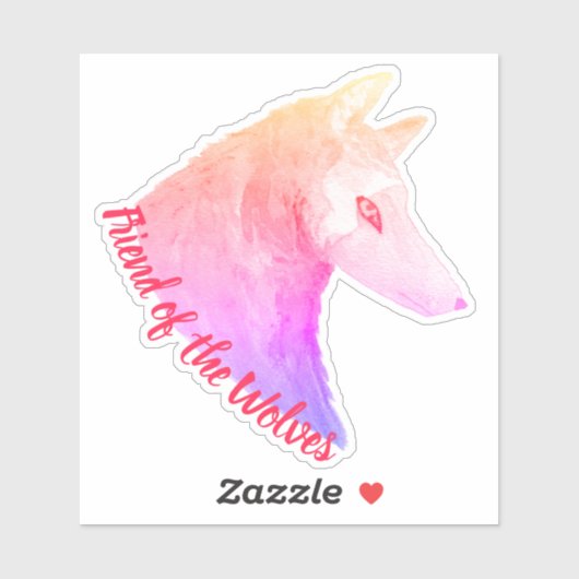 Vriend van de Wolven Roze Waterverf Wolf Sticker (Vel)