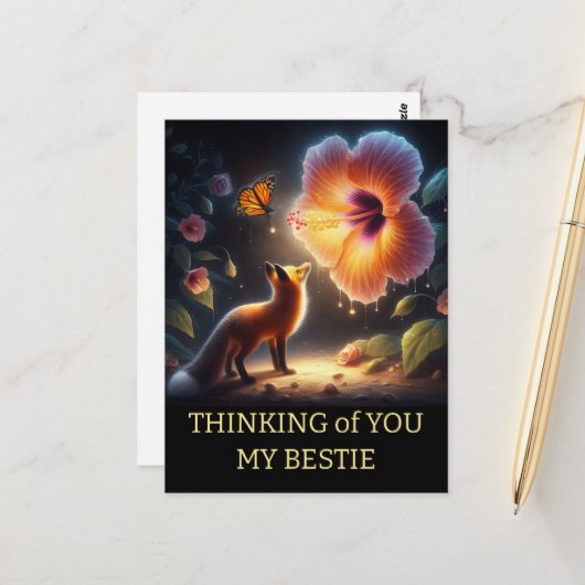 Vriend verjaardag Donkere Bos Vos Flora Briefkaart (Voorkant / Achterkant in situ)