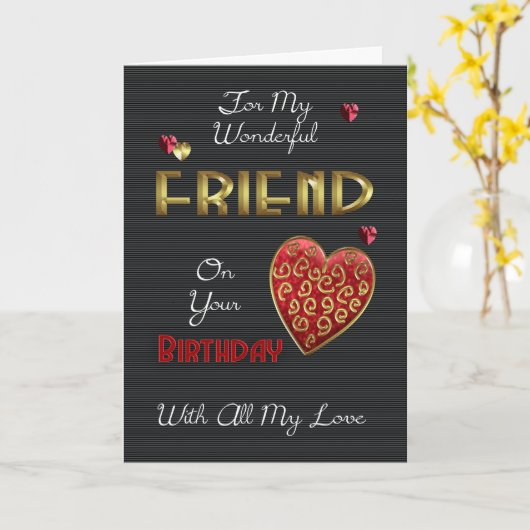 Vriend, Verjaardag met Gouden & In reliëf gemaakt Kaart (Gele Bloem)