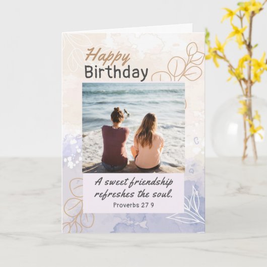 Vriend Verjaardagsfoto Modern Bijbelvers Christeli Kaart (Gele Bloem)