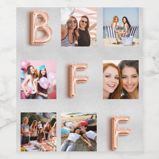 Vriend zilver roos gouden foto collage BFF Wijn Etiket (Enkel label)