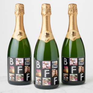 Vriend zwart zilveren fotocollage BFF Sparkling Wijnetiket