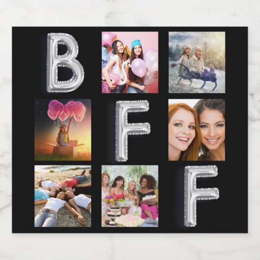 Vriend zwart zilveren fotocollage BFF Sparkling Wijnetiket (Enkel label)