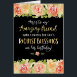 Vriendag, hier is mijn Amazing Friend<br><div class="desc">Ik wens je vriend een gelukkige verjaardag terwijl ze haar eraan herinnerde wat een zegen ze in je leven is met dit elegante handschrift, stijl typografie. Op het voorzijde van de kaart staat deze boodschap: "Hier is mijn geweldige vriend met een gebed voor Gods RICHEST BLESSINGS op haar verjaardag!" Het...</div>