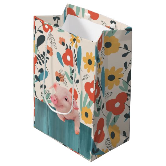 Vriendelijk Baby varken | Schattig baby dier Medium Cadeauzakje (Voorkant Gekanteld)