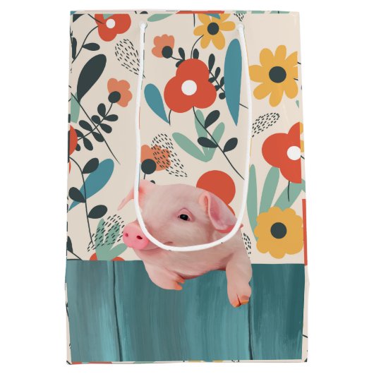 Vriendelijk Baby varken | Schattig baby dier Medium Cadeauzakje (Achterkant)