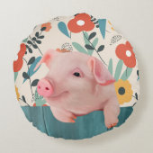 Vriendelijk Baby varken | Schattig baby dier Rond Kussen (Achterkant)
