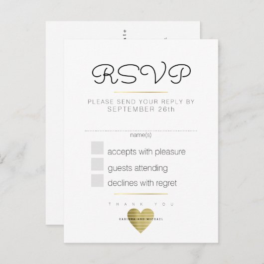 Vriendelijk beantwoorden bruiloft RSVP Wit Uitnodiging Briefkaart (Voorkant / Achterkant)