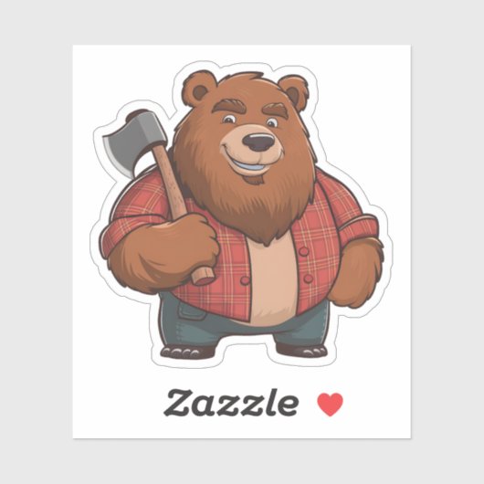 Vriendelijk Beer Red Plaid Shirt & Axe Lumberjack Sticker (Vel)