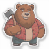 Vriendelijk Beer Red Plaid Shirt & Axe Lumberjack Sticker (Voorkant)