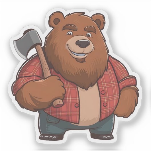 Vriendelijk Beer Red Plaid Shirt & Axe Lumberjack Sticker (Voorkant)