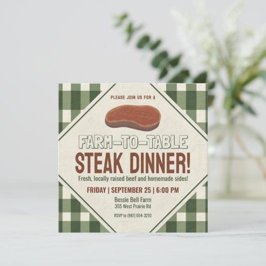 Vriendelijk boerenbedrijf-tot-tafel steakdiner  kaart (Staand voorkant)