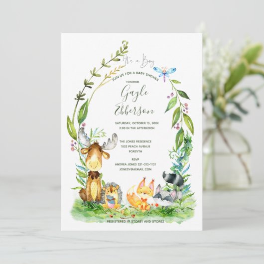 Vriendelijk bos Baby shower Kaart (Staand voorkant)