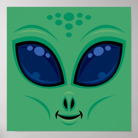Vriendelijk Cartoon Alien Gezicht Poster (Voorkant)